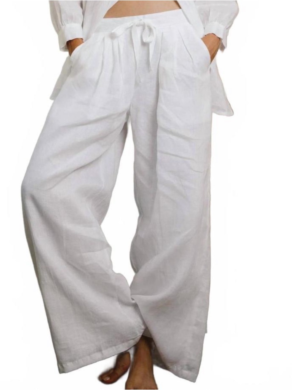 Cleobella White Lovina Wide-Leg Linen Pants